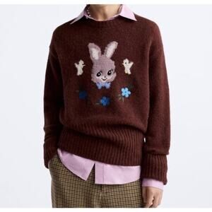 Zara Harry Lambert Intarsia Bunny Rabbit Sweater L Alpaca Wool Blend Unisex NWT